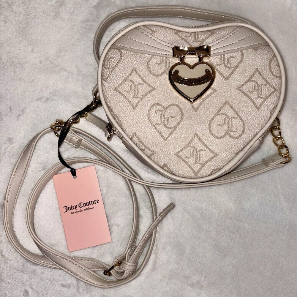 Juicy Couture Crystal Precious Moments Heart Crossbody In Cream Ivory Gold NWT